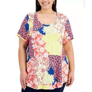 JM Collection Mix PrintShort Sleeve Top 3X